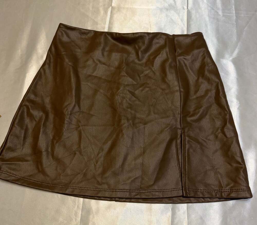 Altar'd State Faux Leather Mini Skirt Brown with Front Slit